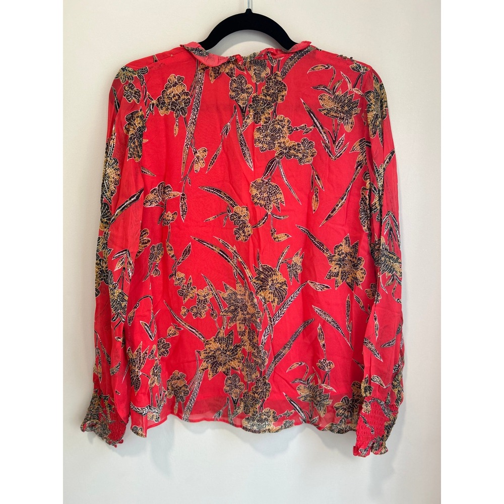 Bella Tu NWT Red Floral Embellished Silk Feel Boho Tunic Blouse Size S - Picture 5 of 7